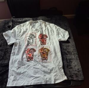 Versace White and Red Artistic Men's Tee
